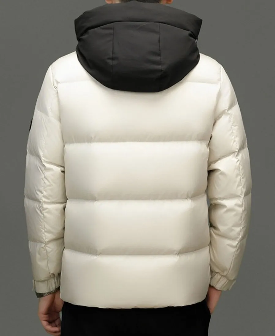 Stylish Zip-up Quilted Puffer Jacket for Men with Label Detailing