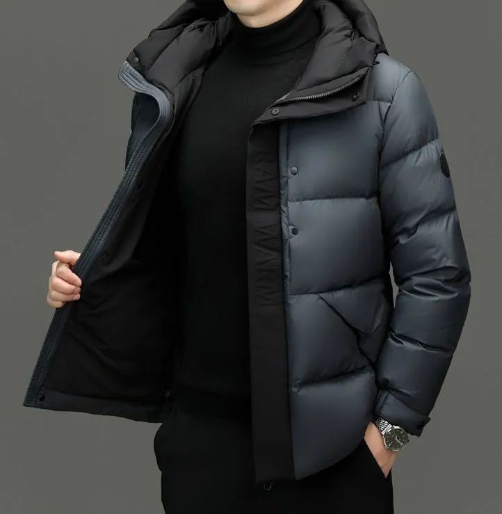 Stylish Zip-up Quilted Puffer Jacket for Men with Label Detailing