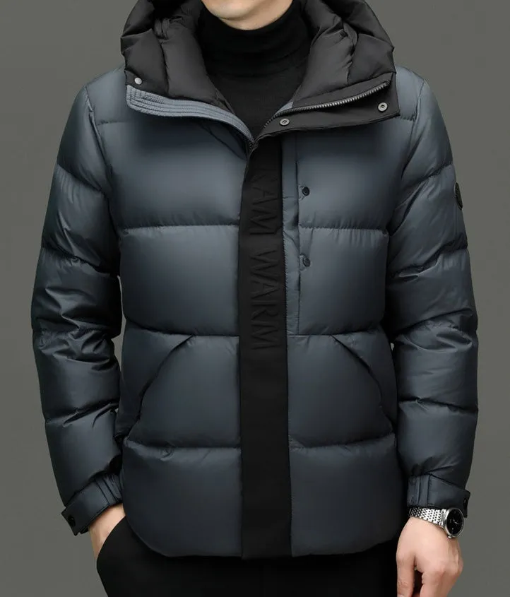 Stylish Zip-up Quilted Puffer Jacket for Men with Label Detailing