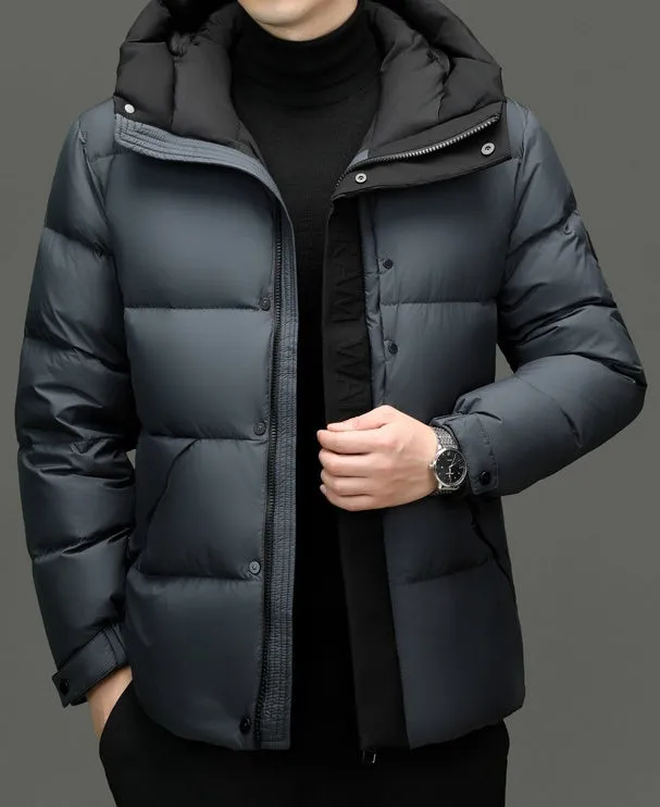 Stylish Zip-up Quilted Puffer Jacket for Men with Label Detailing