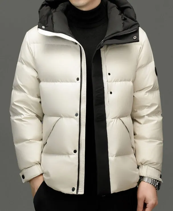 Stylish Zip-up Quilted Puffer Jacket for Men with Label Detailing