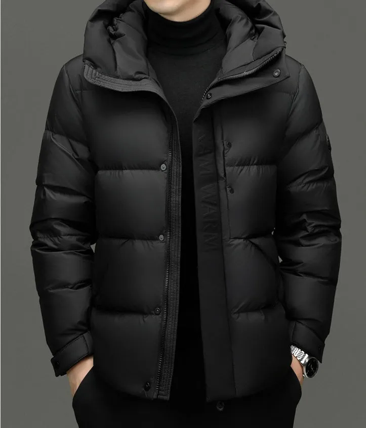 Stylish Zip-up Quilted Puffer Jacket for Men with Label Detailing