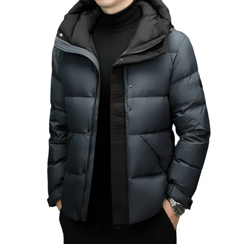 Stylish Zip-up Quilted Puffer Jacket for Men with Label Detailing