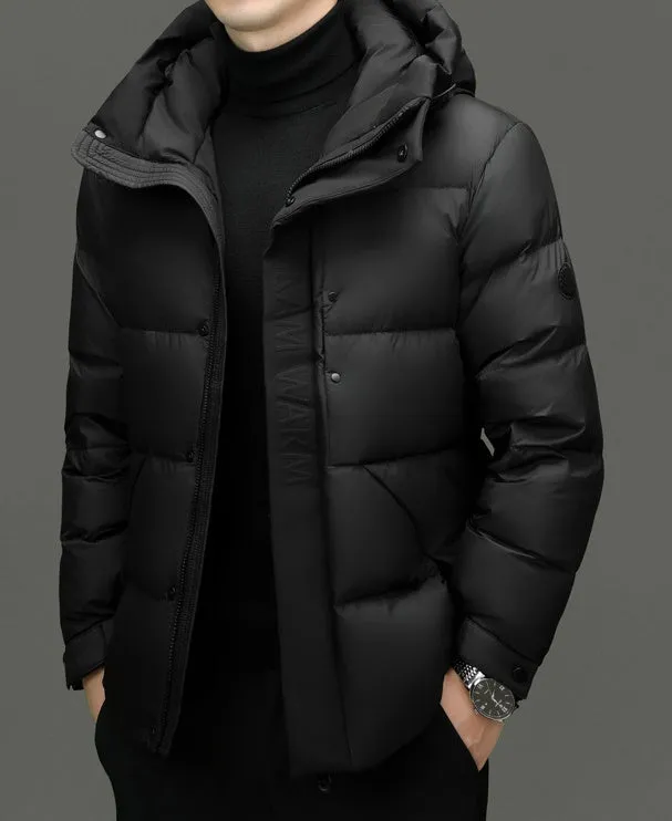 Stylish Zip-up Quilted Puffer Jacket for Men with Label Detailing