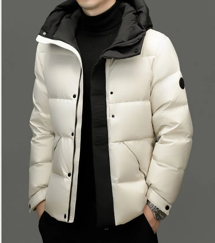 Stylish Zip-up Quilted Puffer Jacket for Men with Label Detailing