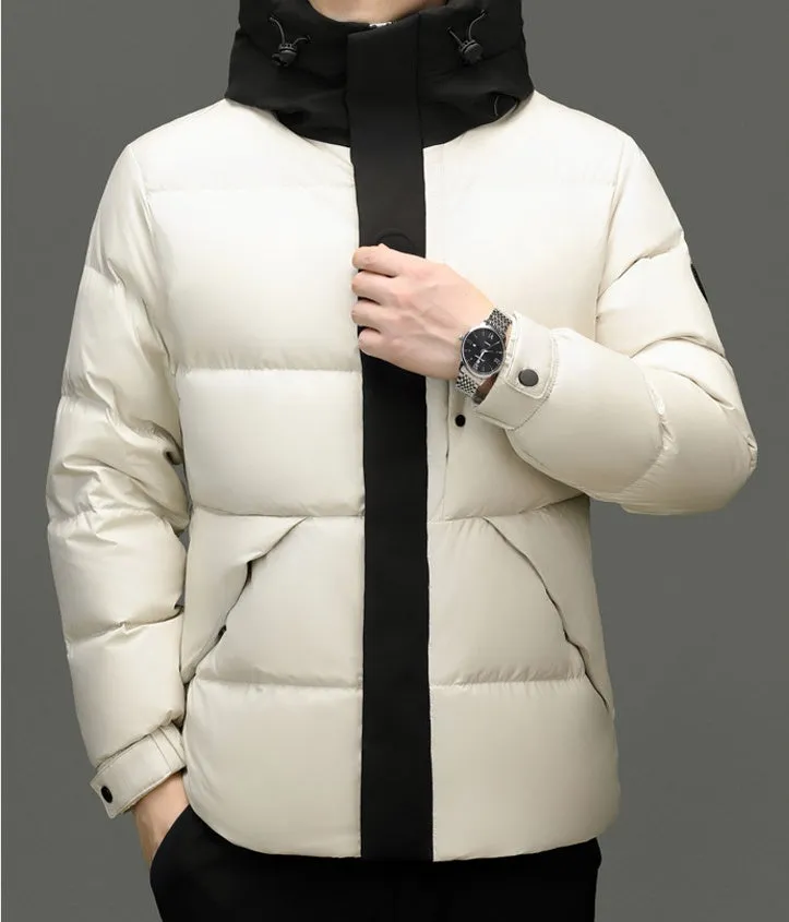 Stylish Zip-up Quilted Puffer Jacket for Men with Label Detailing
