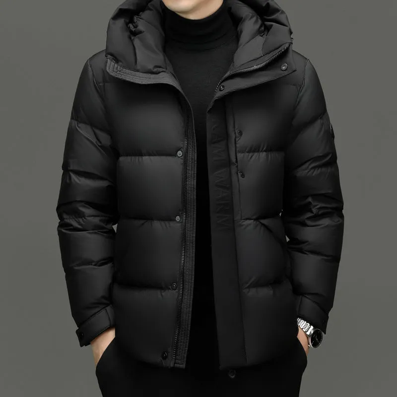 Stylish Zip-up Quilted Puffer Jacket for Men with Label Detailing