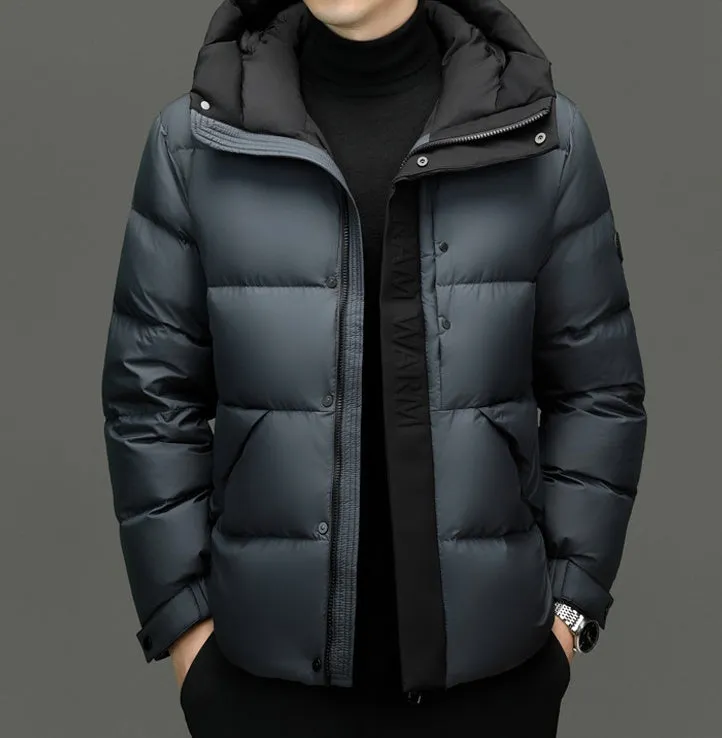 Stylish Zip-up Quilted Puffer Jacket for Men with Label Detailing