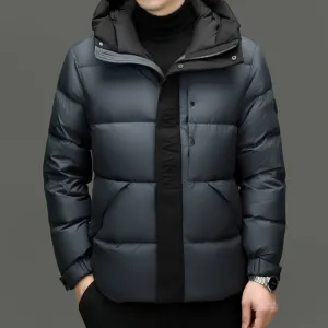 Stylish Zip-up Quilted Puffer Jacket for Men with Label Detailing