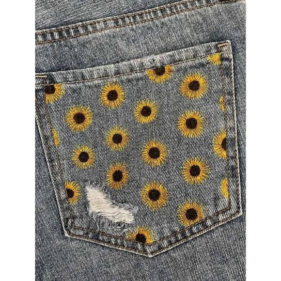Sunflower Hand Painted Denim Shorts NWT Just Black Denim Large