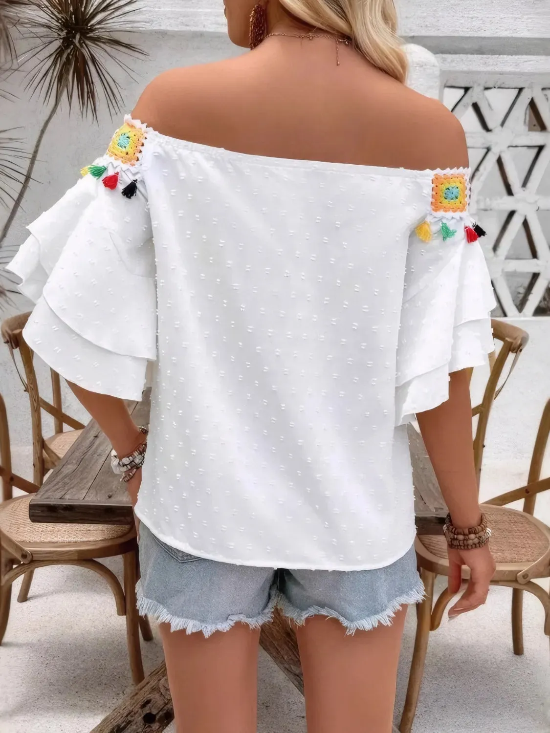 Swiss Dot Off-Shoulder Blouse