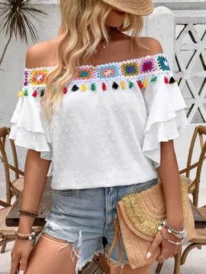 Swiss Dot Off-Shoulder Blouse
