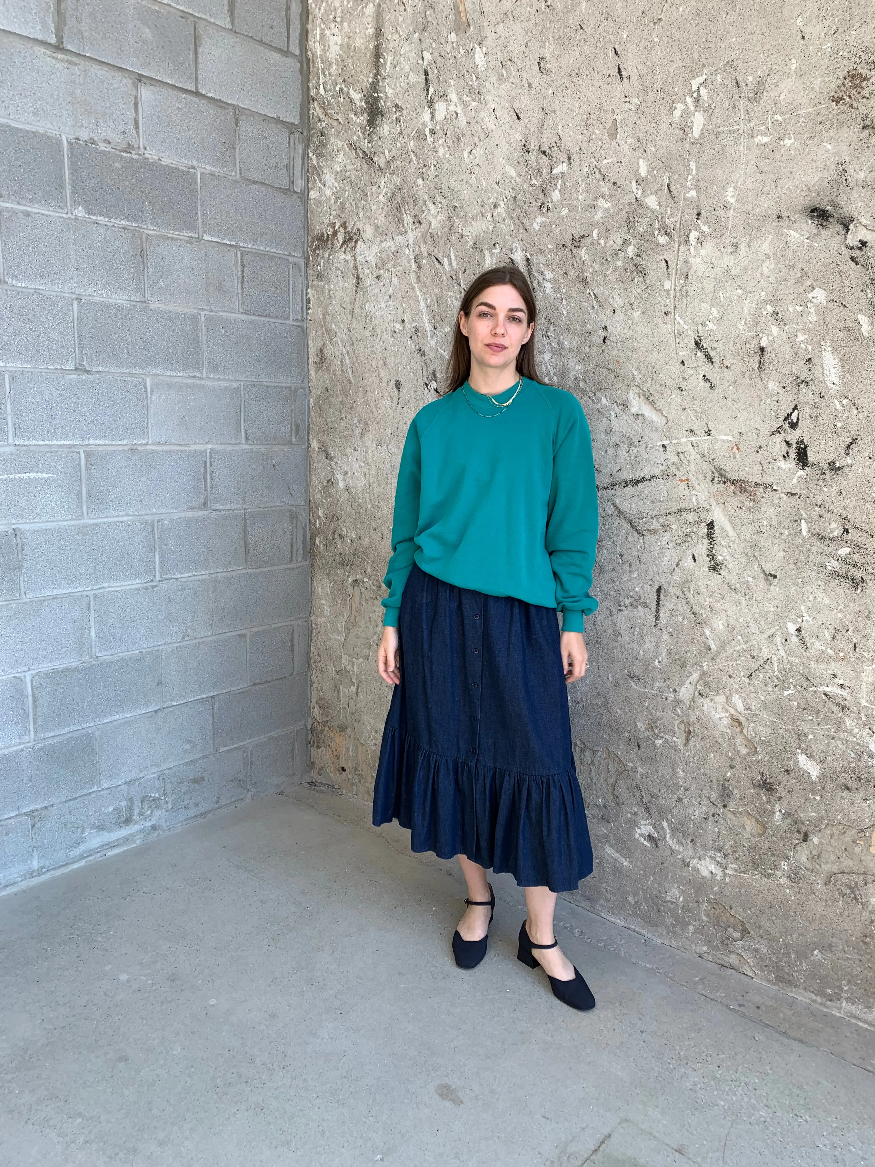 teal crew neck sweatshirt