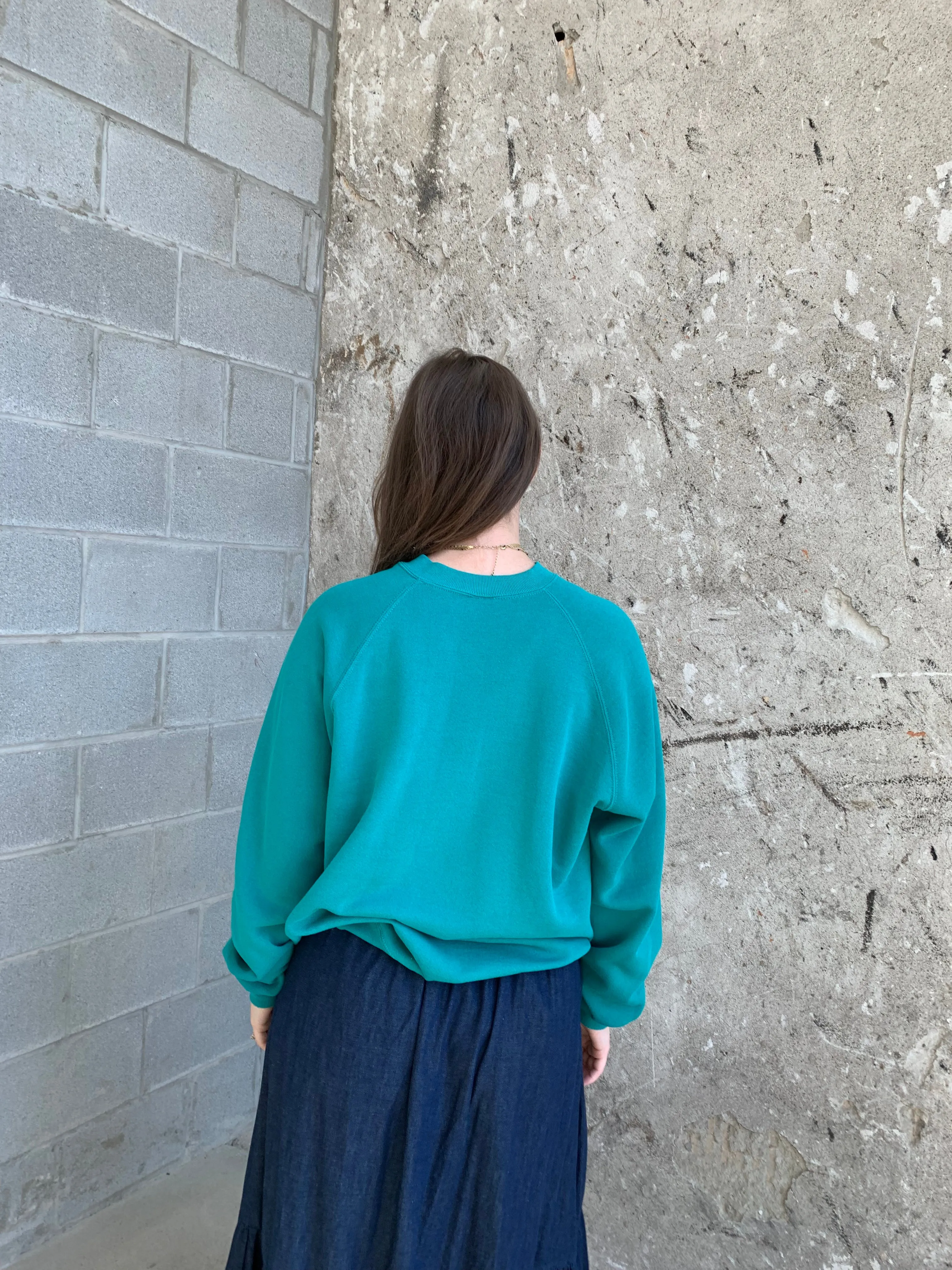 teal crew neck sweatshirt