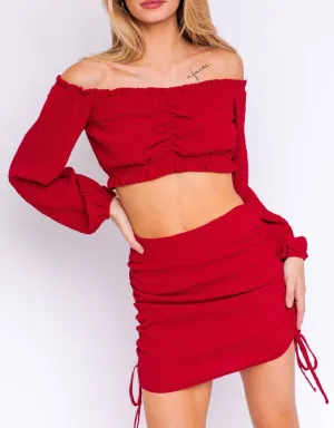 Textured Long Sleeve Off the Shoulder Crop Top