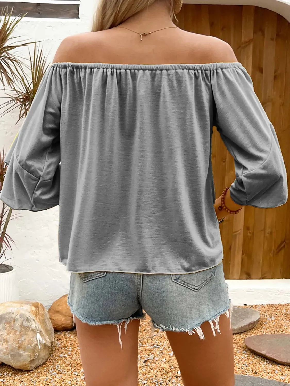 Tied Solid Off-Shoulder Blouse