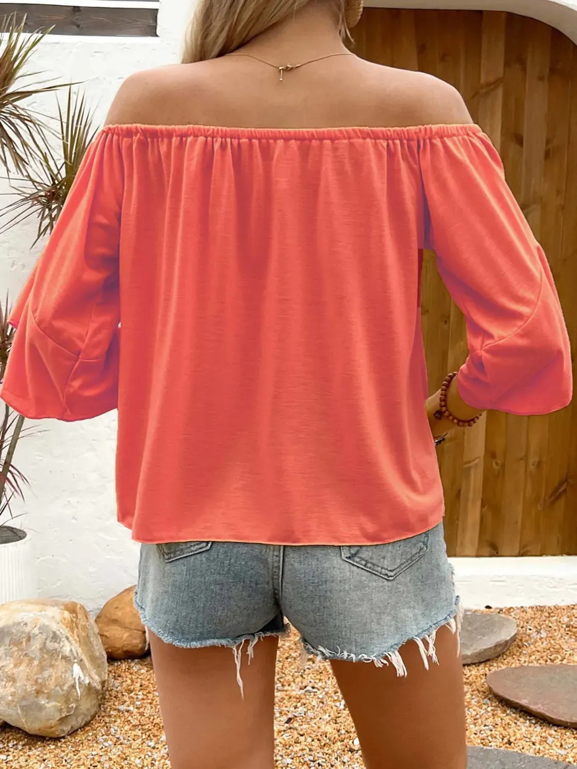 Tied Solid Off-Shoulder Blouse