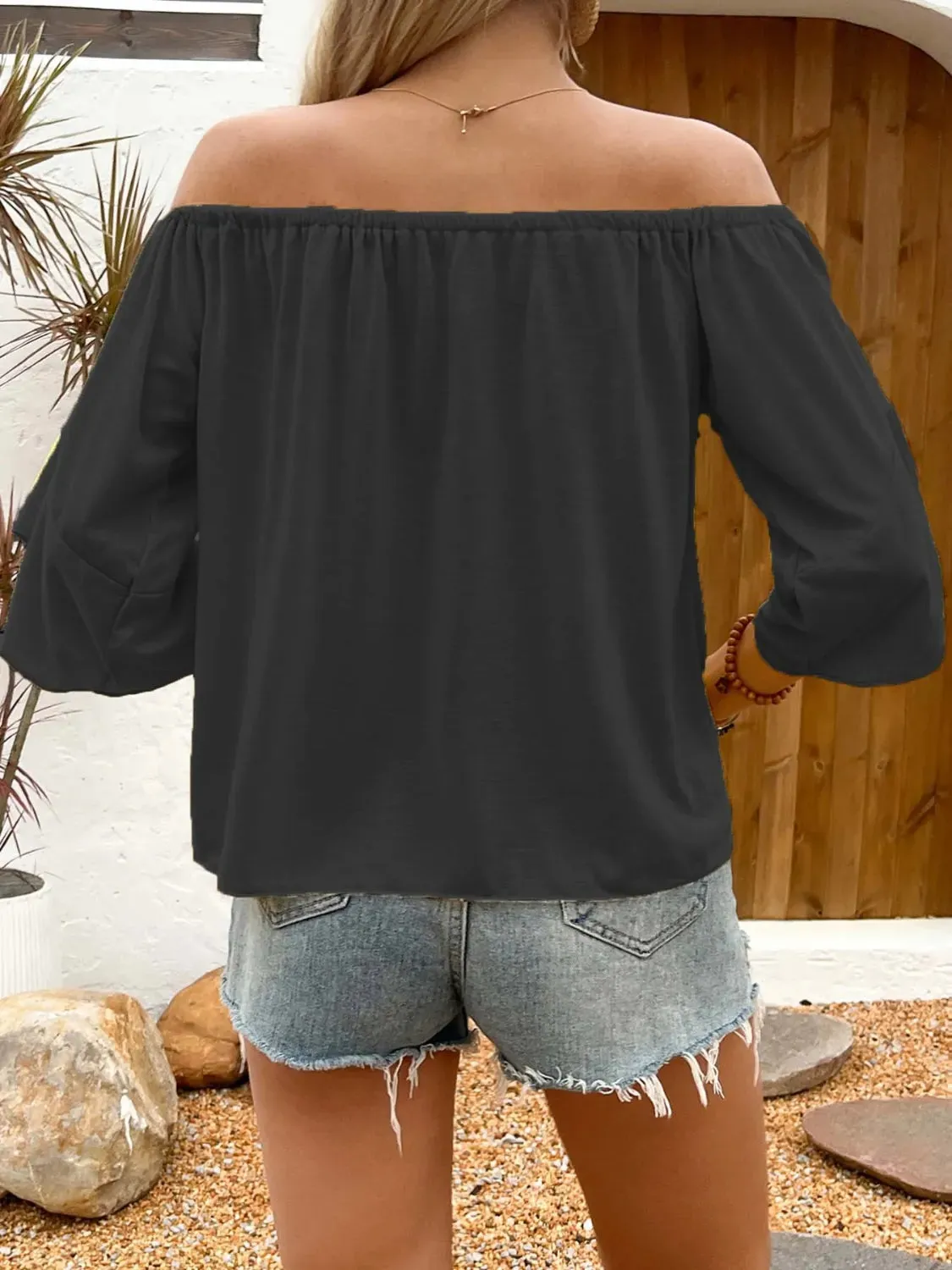Tied Solid Off-Shoulder Blouse