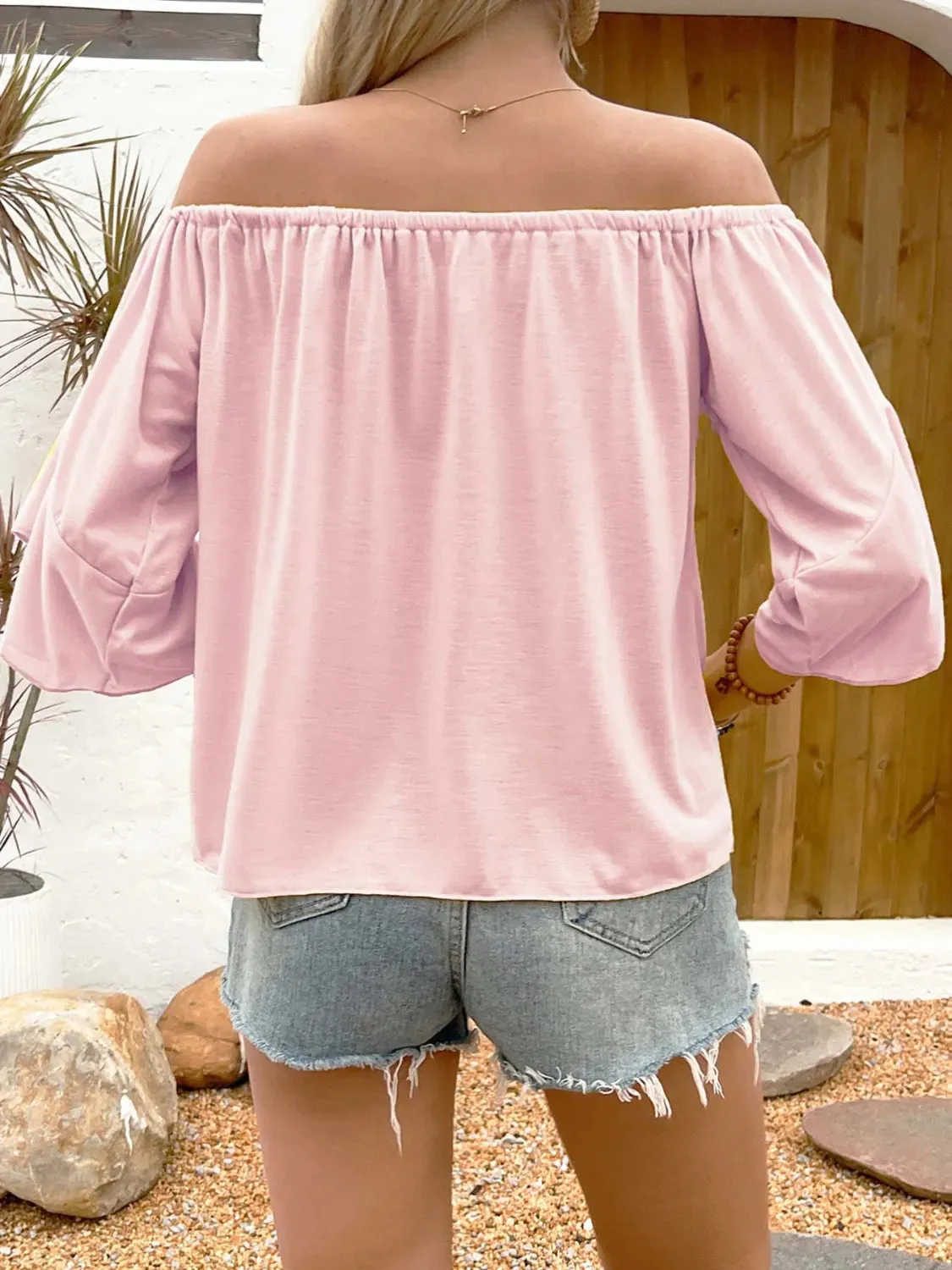 Tied Solid Off-Shoulder Blouse