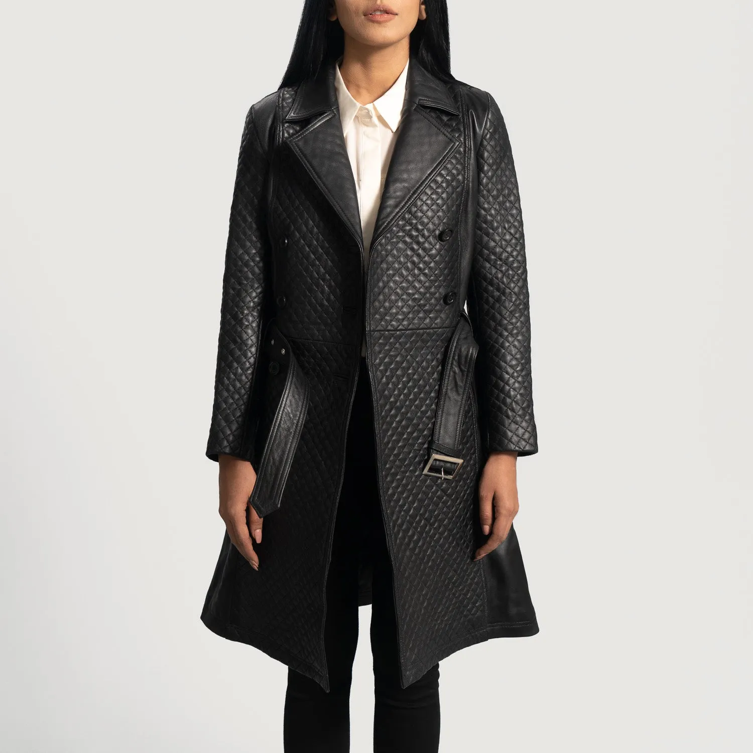 Timeless Black Leather Trench  Coat