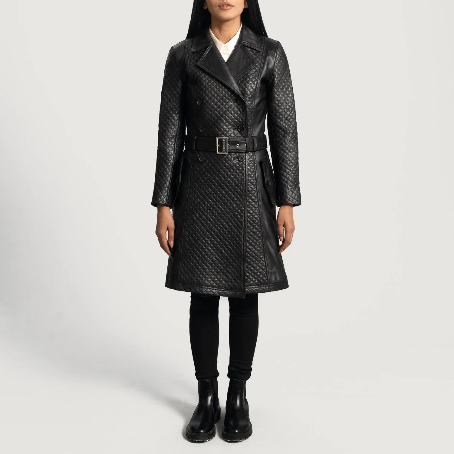Timeless Black Leather Trench  Coat