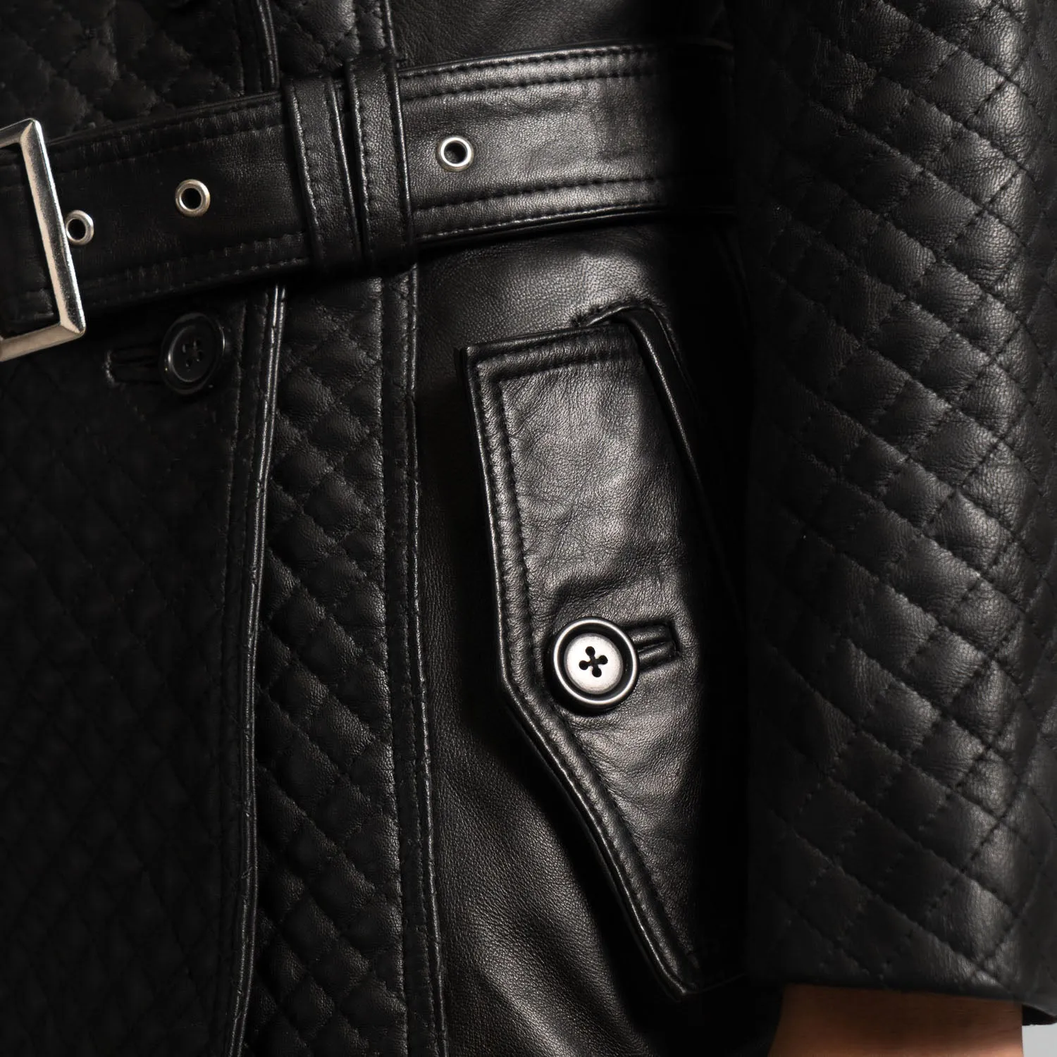 Timeless Black Leather Trench  Coat