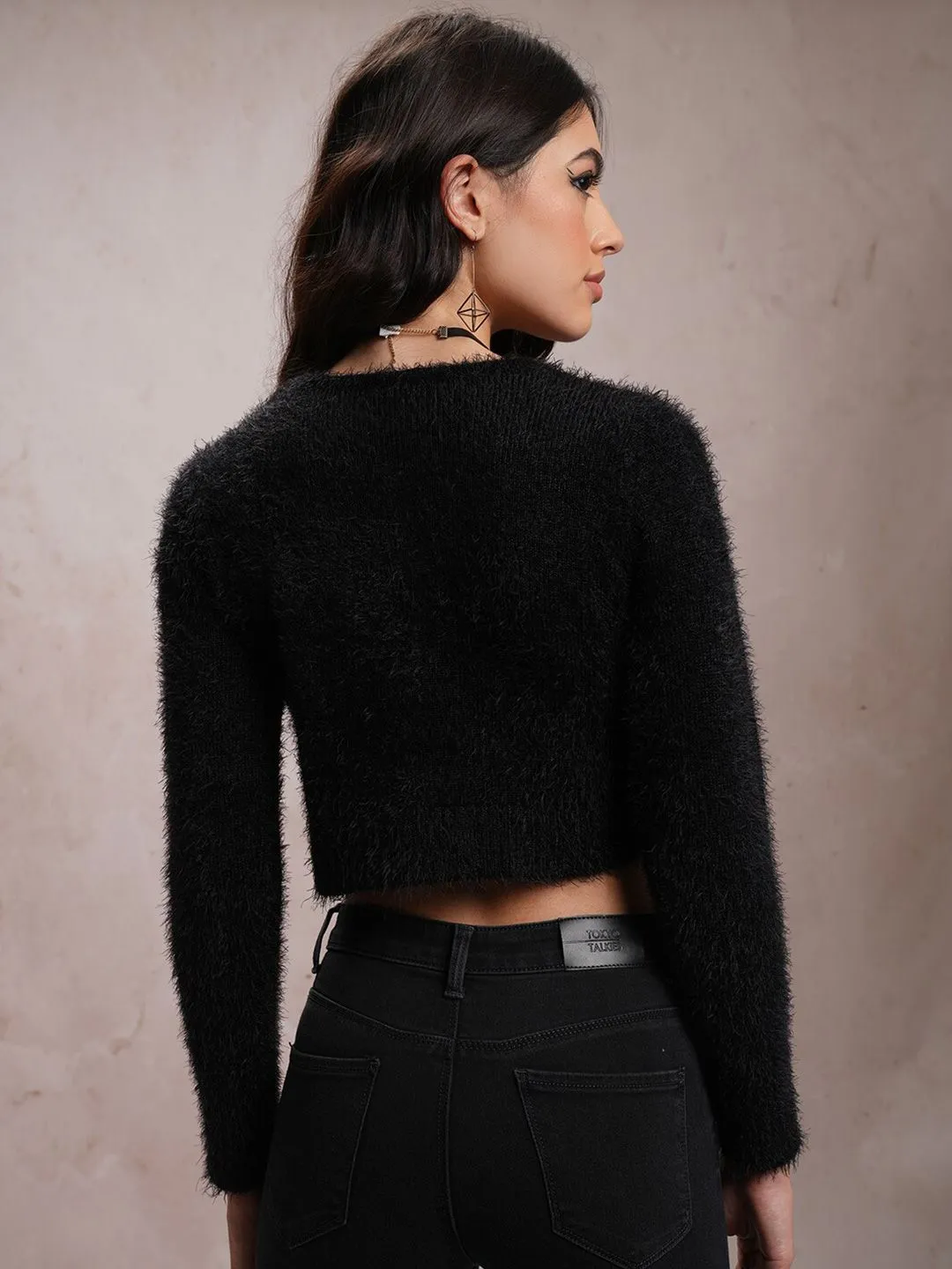 Tokyo Talkies Self Design Acrylic Front-Open Sweaters