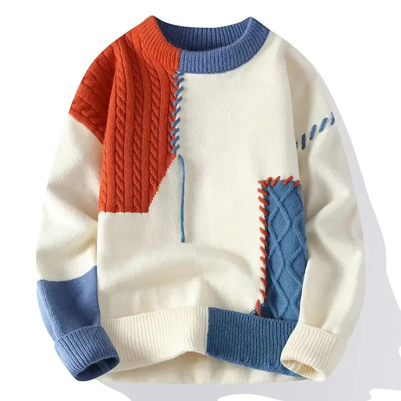 Trendy Contrast Knit Pullover