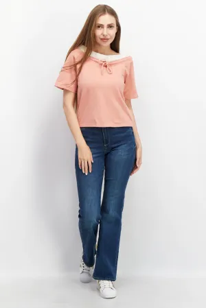 TRIBE OF 6 AVERY BRUSHED BAMBOO OFF SHOULDER 3/4 SLEEVE  SWEAT TOP WITH TAPE DETAIL