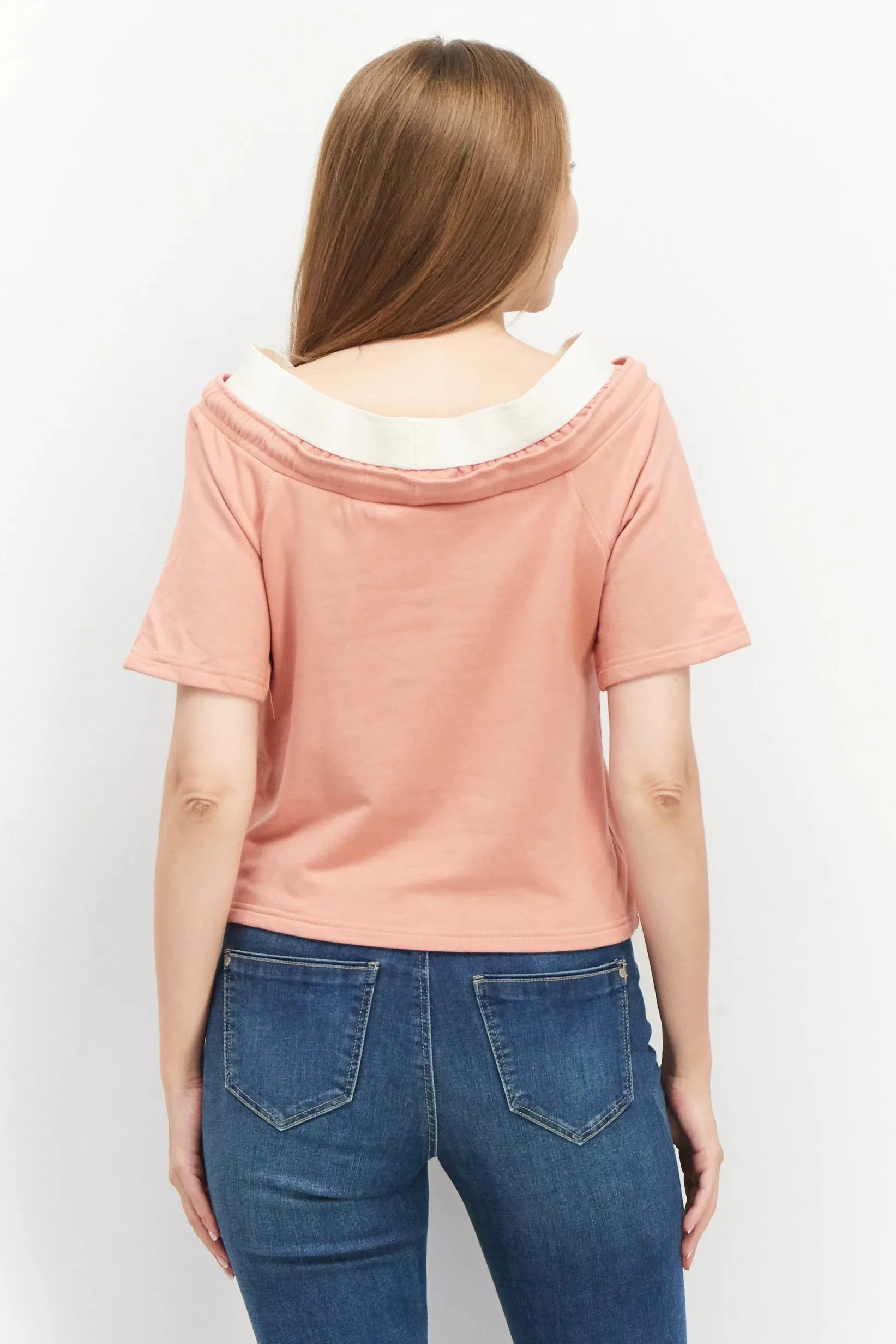 TRIBE OF 6 AVERY BRUSHED BAMBOO OFF SHOULDER 3/4 SLEEVE  SWEAT TOP WITH TAPE DETAIL