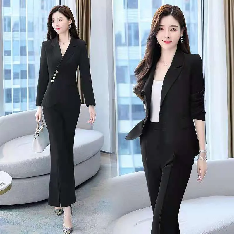 Two-piece Suit Women Set Autumn Professional Wear Large Size Slimming Micro-flared Pants Casual Office Clothing