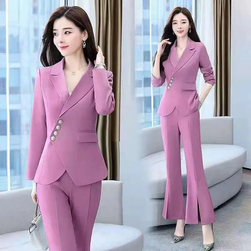 Two-piece Suit Women Set Autumn Professional Wear Large Size Slimming Micro-flared Pants Casual Office Clothing