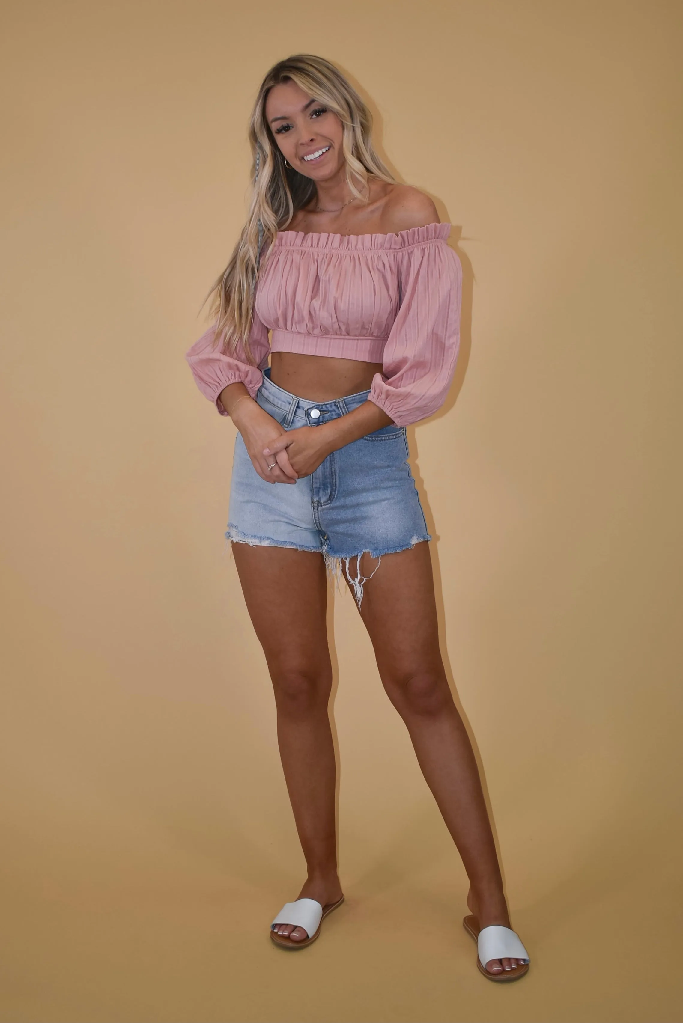 Two Tone High Waisted Jean Shorts