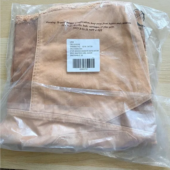 Urban Outfitters BDG Skater Girl Denim Short Seamed Sand Tan Brown New 28 Waist