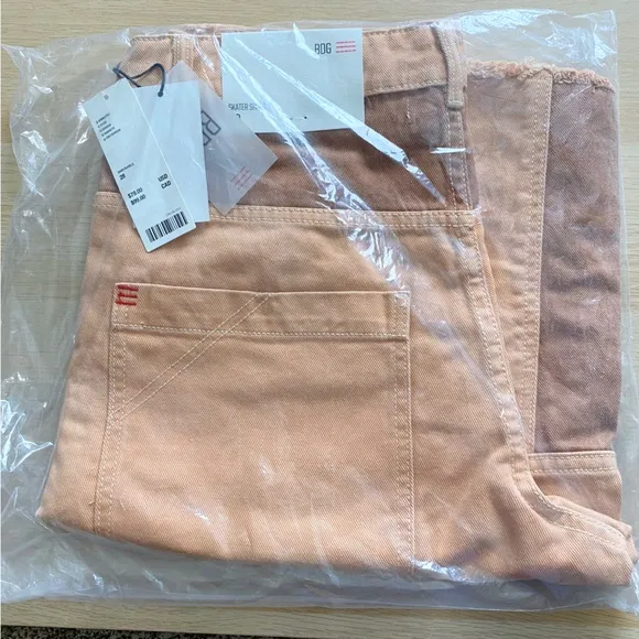 Urban Outfitters BDG Skater Girl Denim Short Seamed Sand Tan Brown New 28 Waist