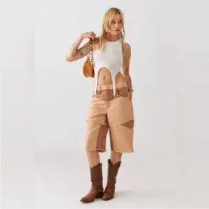 Urban Outfitters BDG Skater Girl Denim Short Seamed Sand Tan Brown New 28 Waist