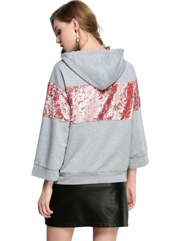 Velvet Stitching Hooded Pullover Sweater Top