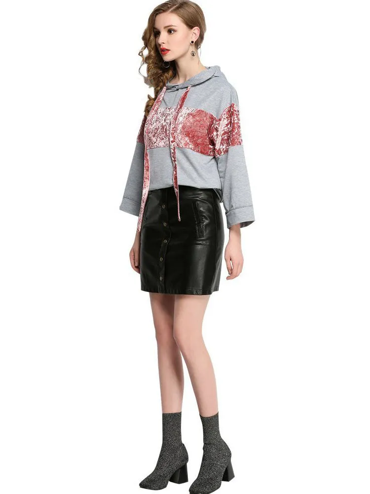 Velvet Stitching Hooded Pullover Sweater Top
