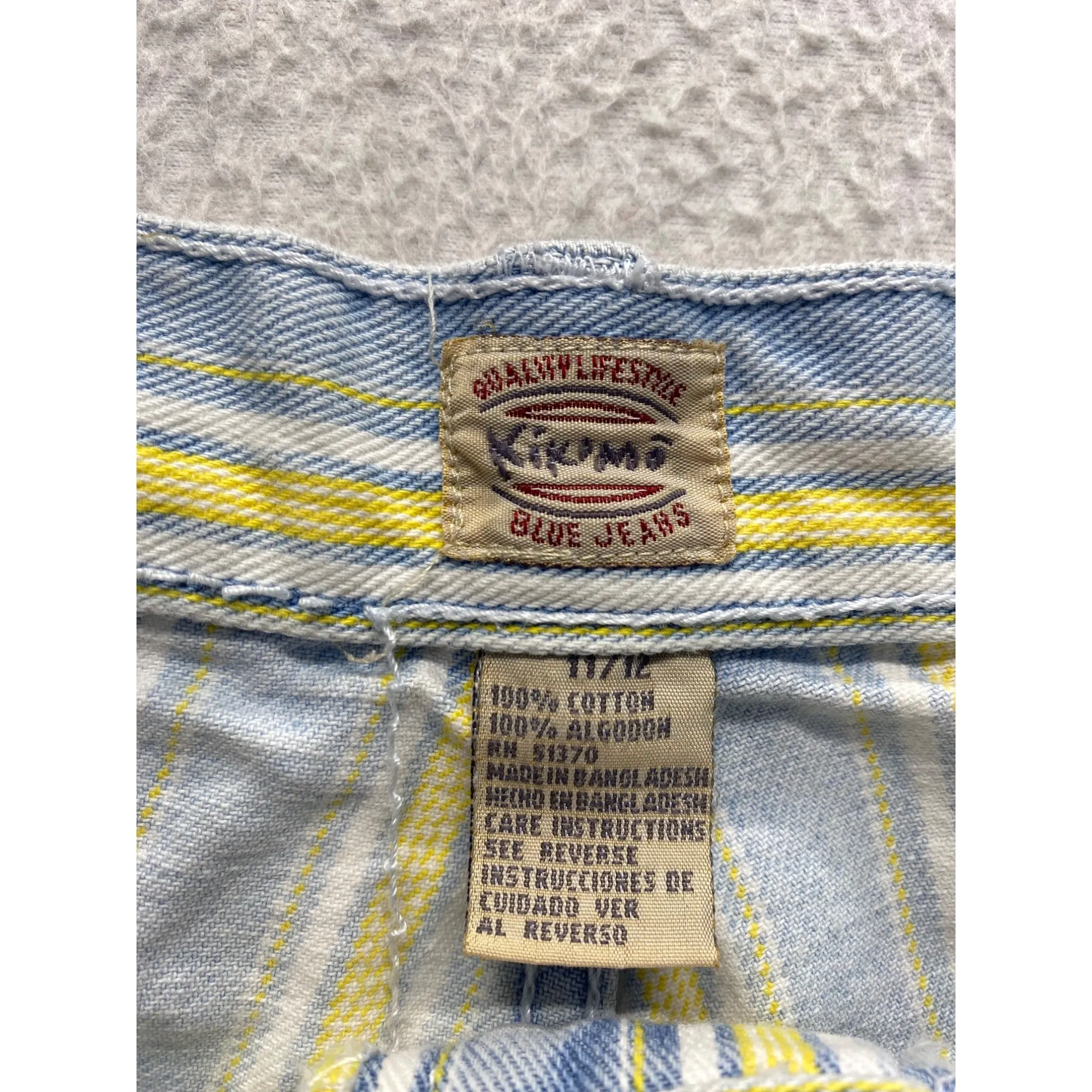 Vintage Kikomo Blue Jeans Striped Shorts 100% Cotton Casual Summer Wear #7100