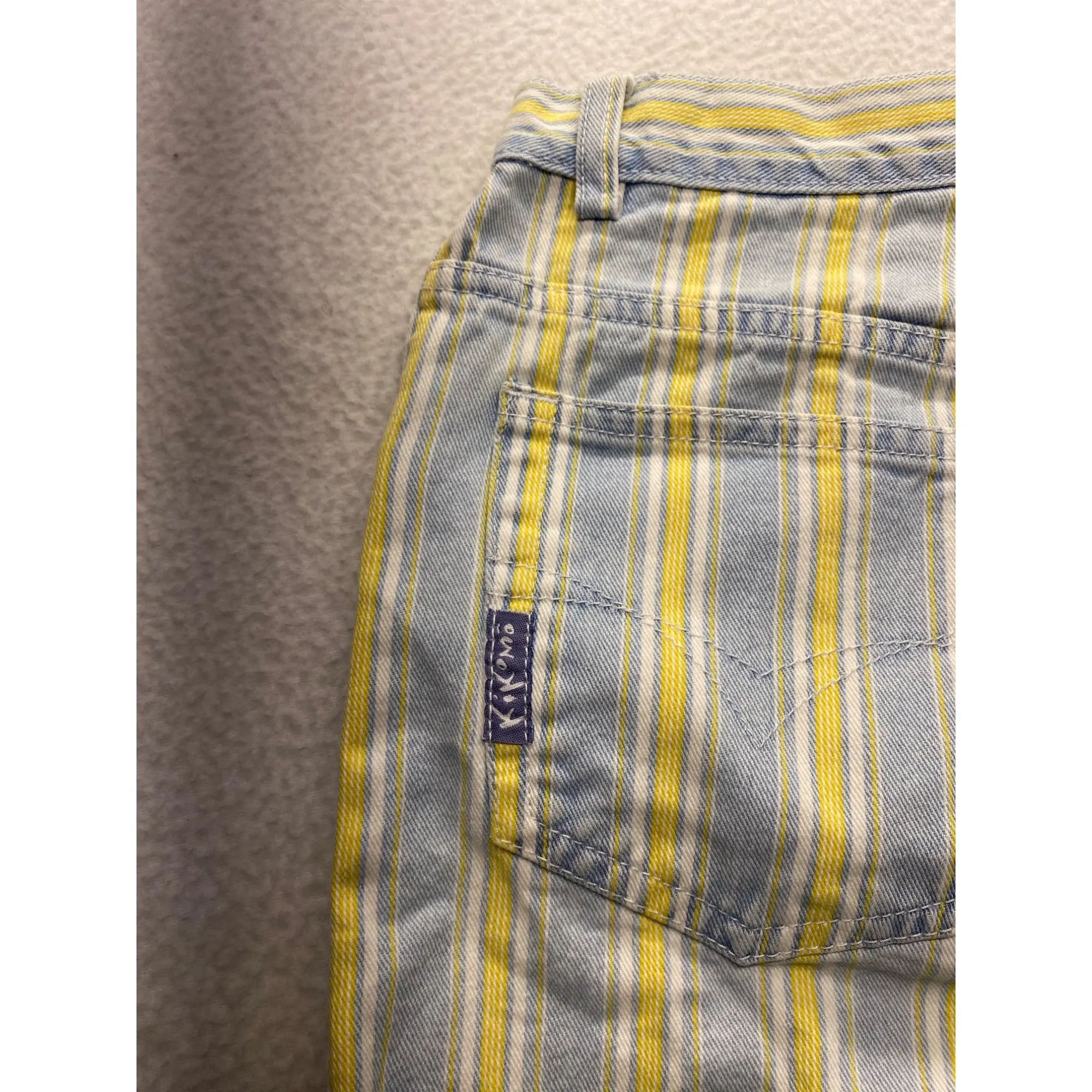 Vintage Kikomo Blue Jeans Striped Shorts 100% Cotton Casual Summer Wear #7100