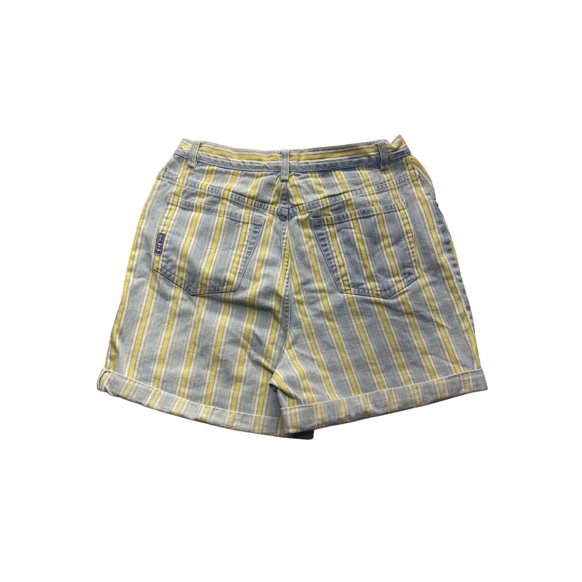 Vintage Kikomo Blue Jeans Striped Shorts 100% Cotton Casual Summer Wear #7100