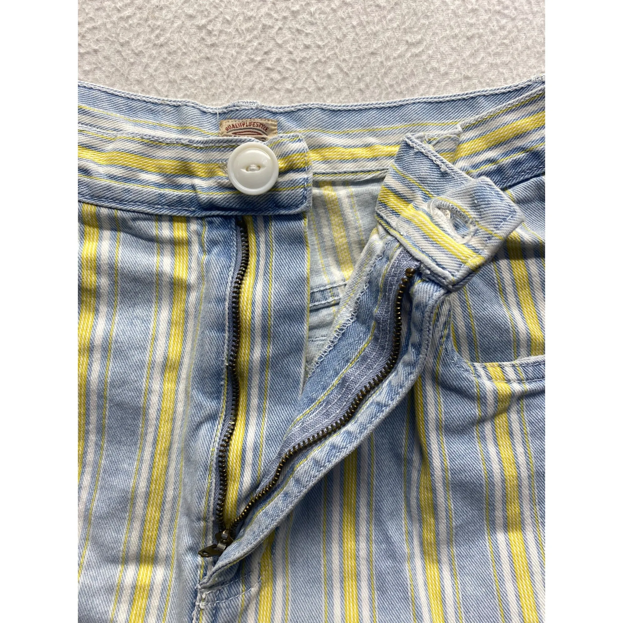 Vintage Kikomo Blue Jeans Striped Shorts 100% Cotton Casual Summer Wear #7100