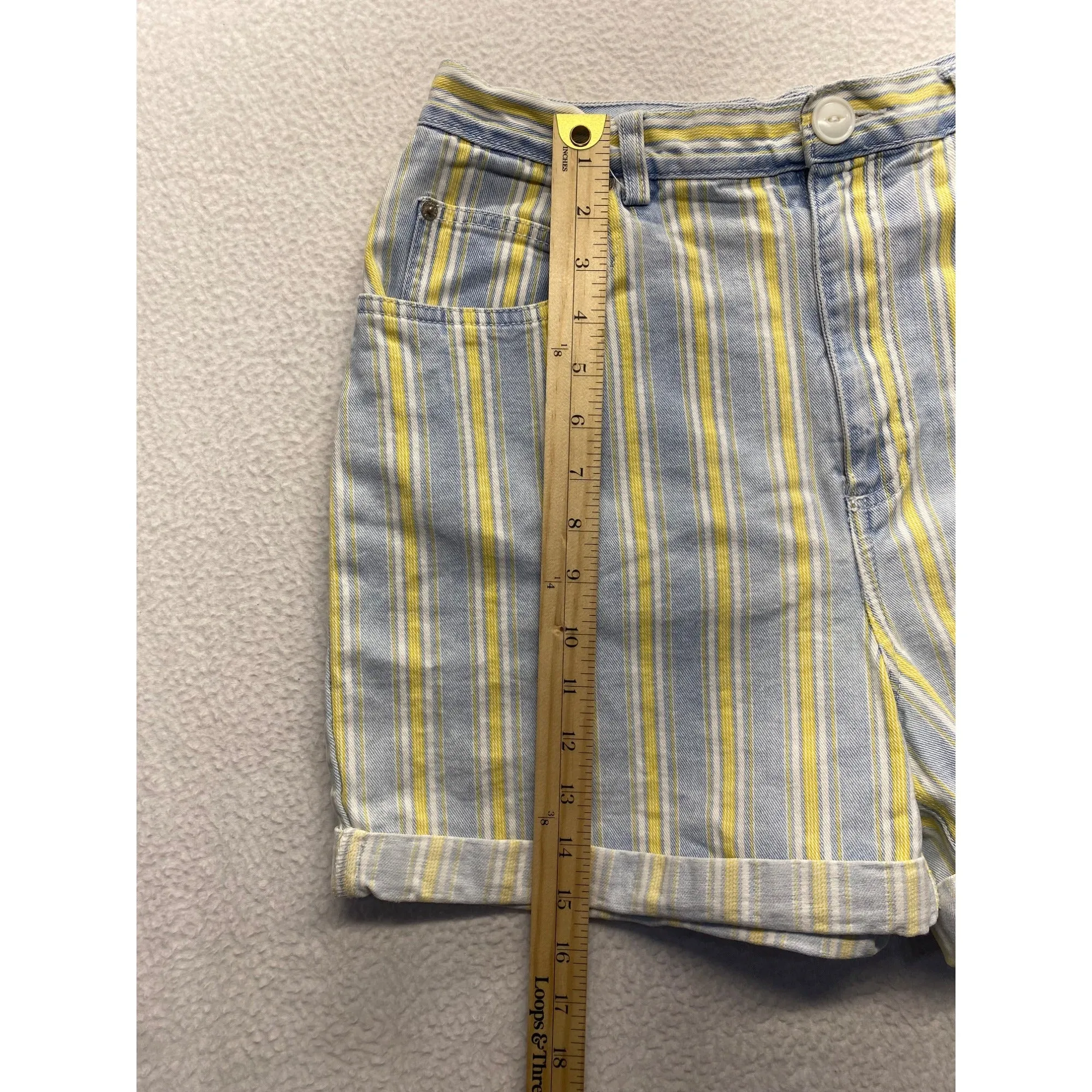 Vintage Kikomo Blue Jeans Striped Shorts 100% Cotton Casual Summer Wear #7100