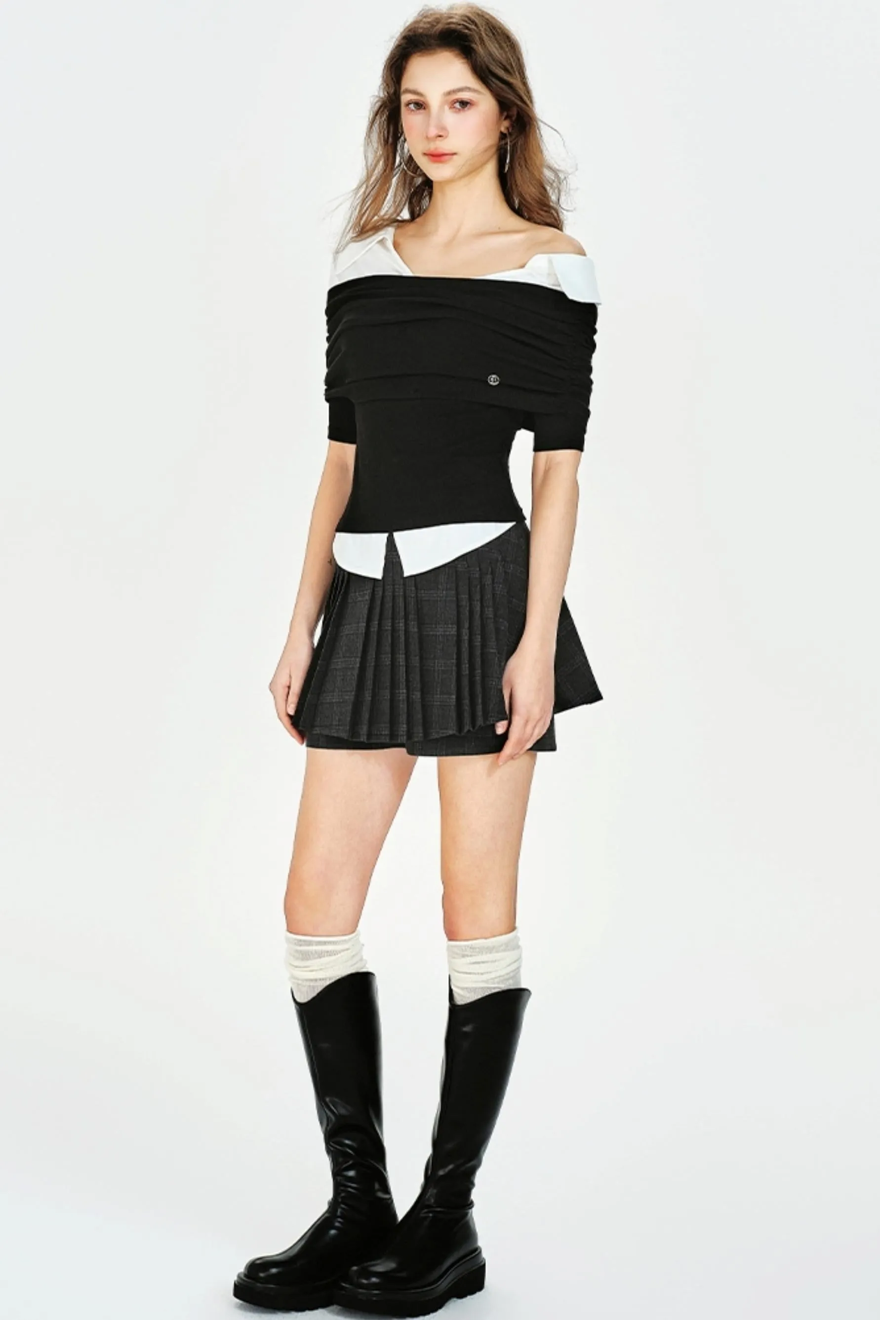 Vintage Style Off-Shoulder Knit Top