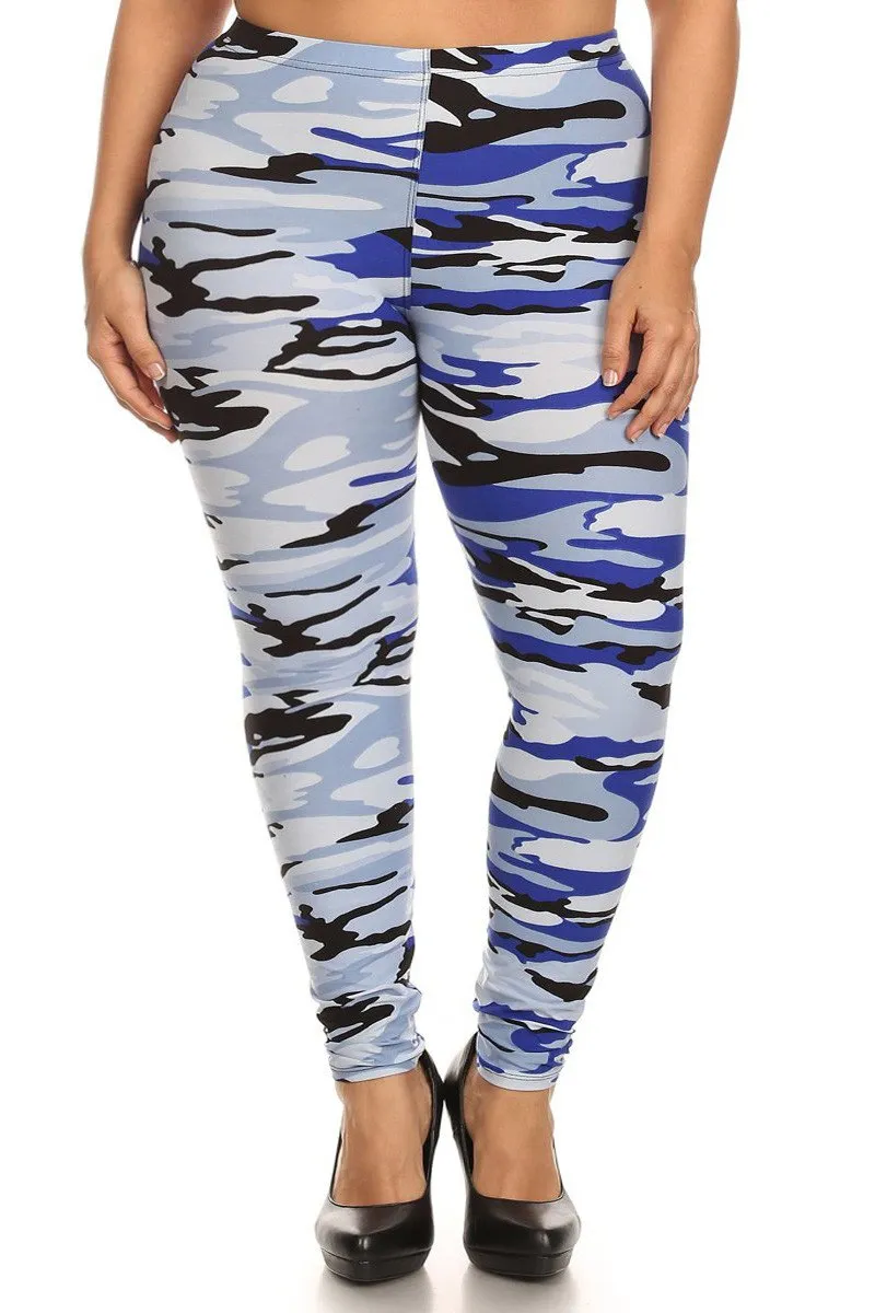 Vivid Camo Print Plus Size Leggings