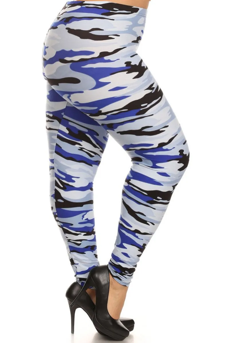 Vivid Camo Print Plus Size Leggings
