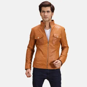 Vortex Tan Brown Leather Jacket