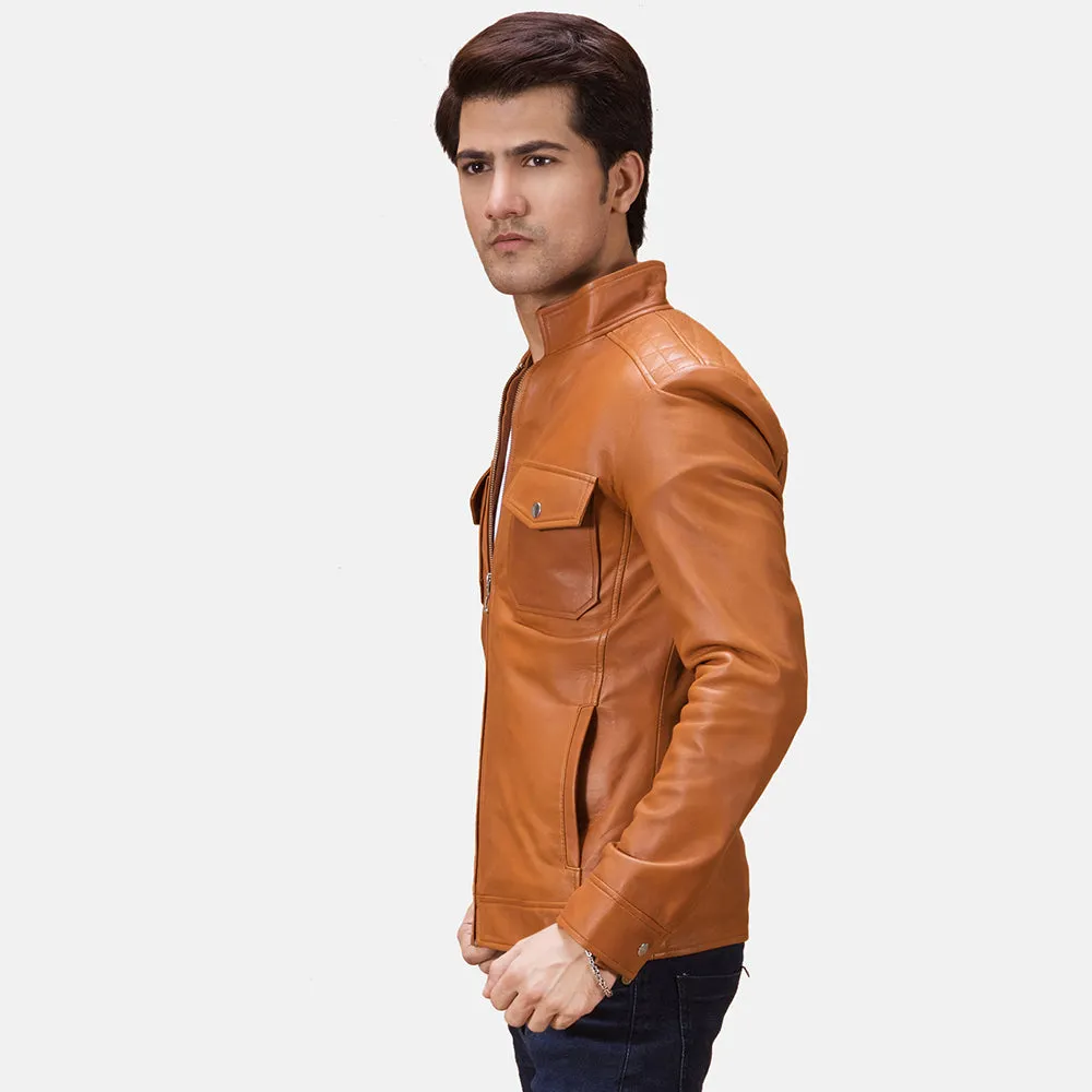 Vortex Tan Brown Leather Jacket
