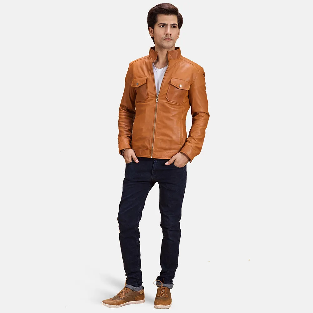 Vortex Tan Brown Leather Jacket