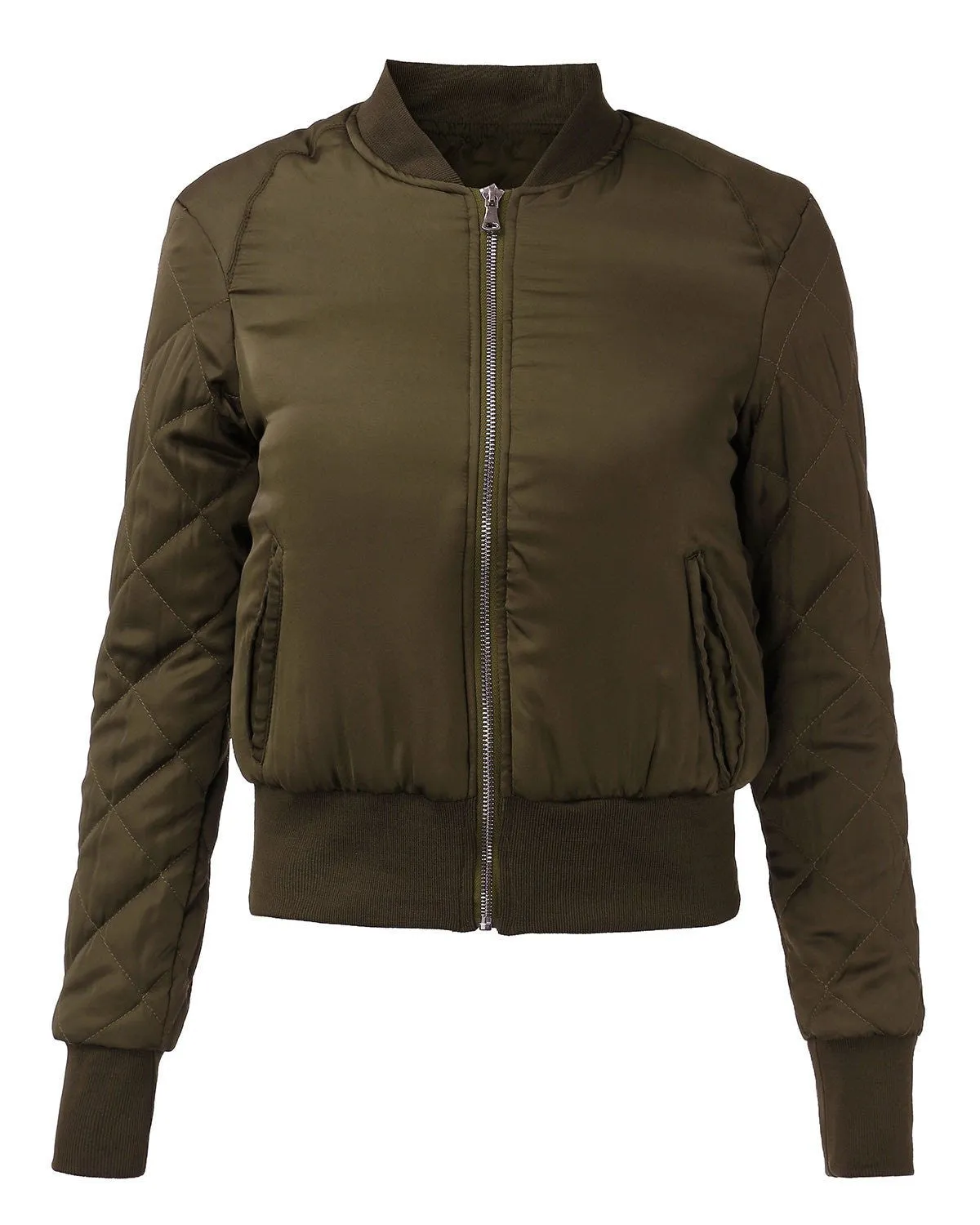Warm Womens Quilted Jackets Short Thick Fleece Padded Bomber Jacket Coat Pilots Outerwear Tops Plus Size